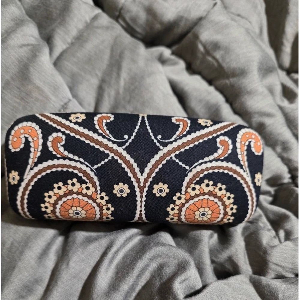 Vera Bradley Hard Shell Glasses Case Black Orange Paisley Floral Cloth Cover
